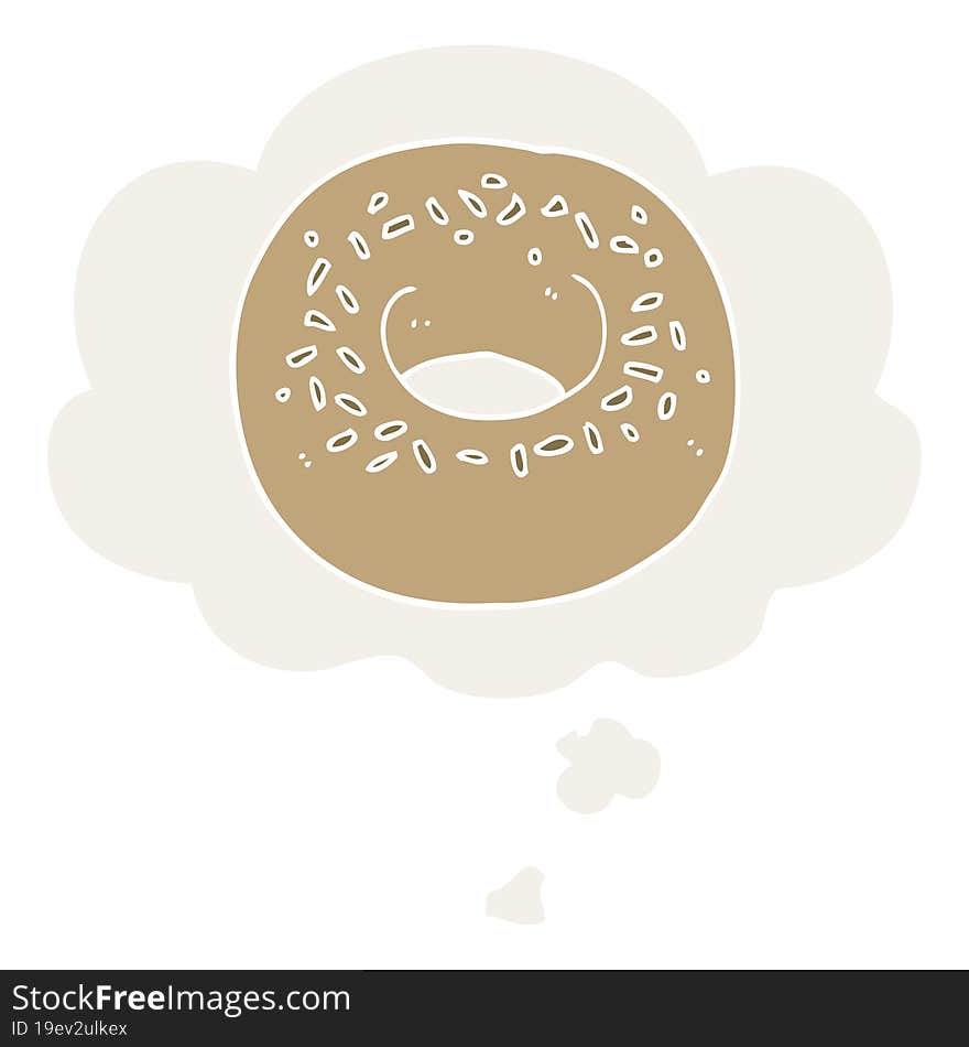 cartoon donut and thought bubble in retro style