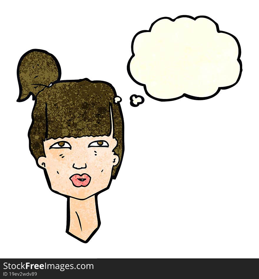 cartoon female head with thought bubble