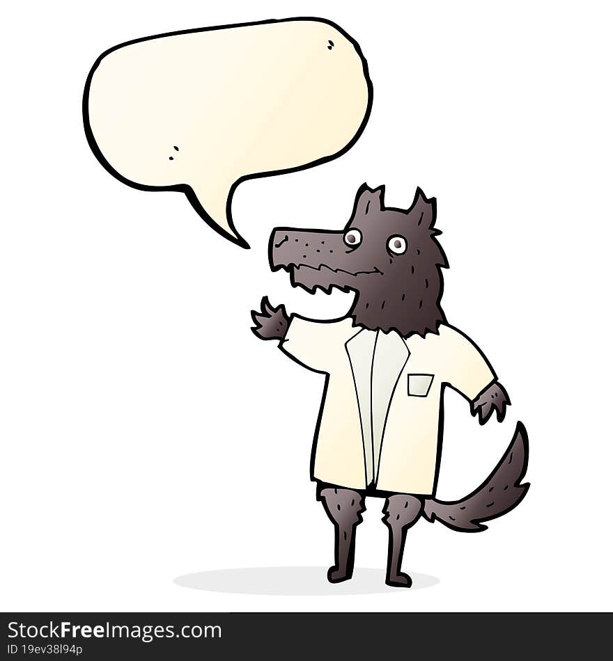 cartoon wolf businessman with speech bubble