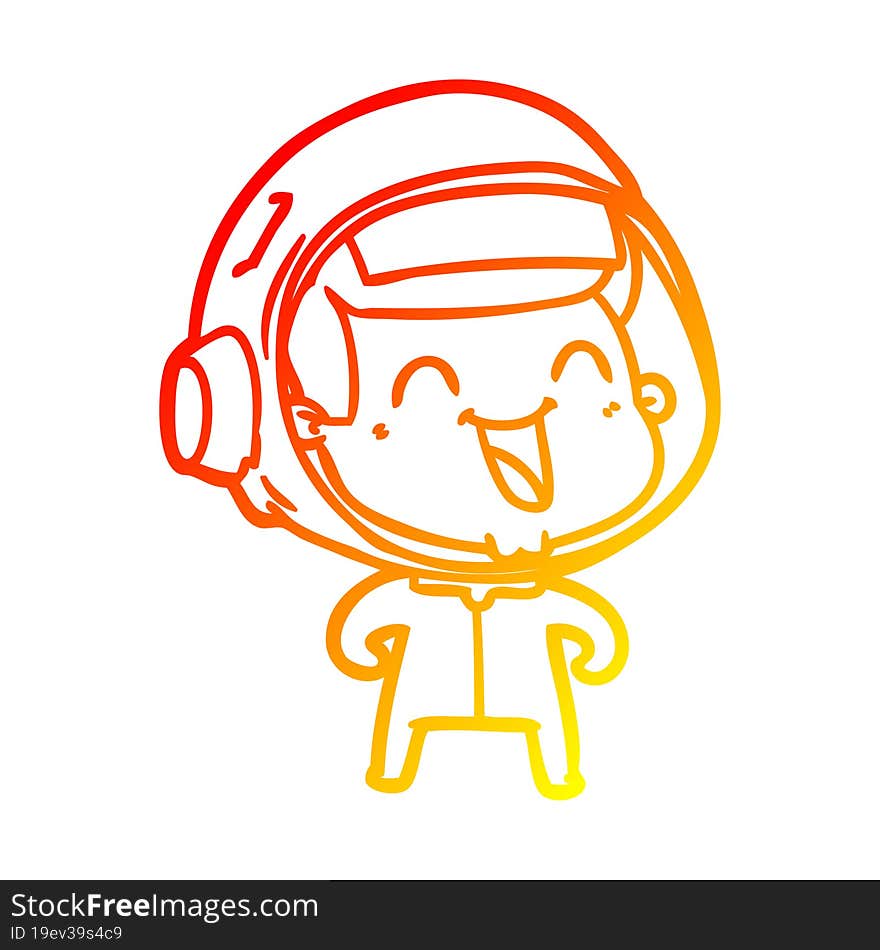 warm gradient line drawing of a happy cartoon astronaut