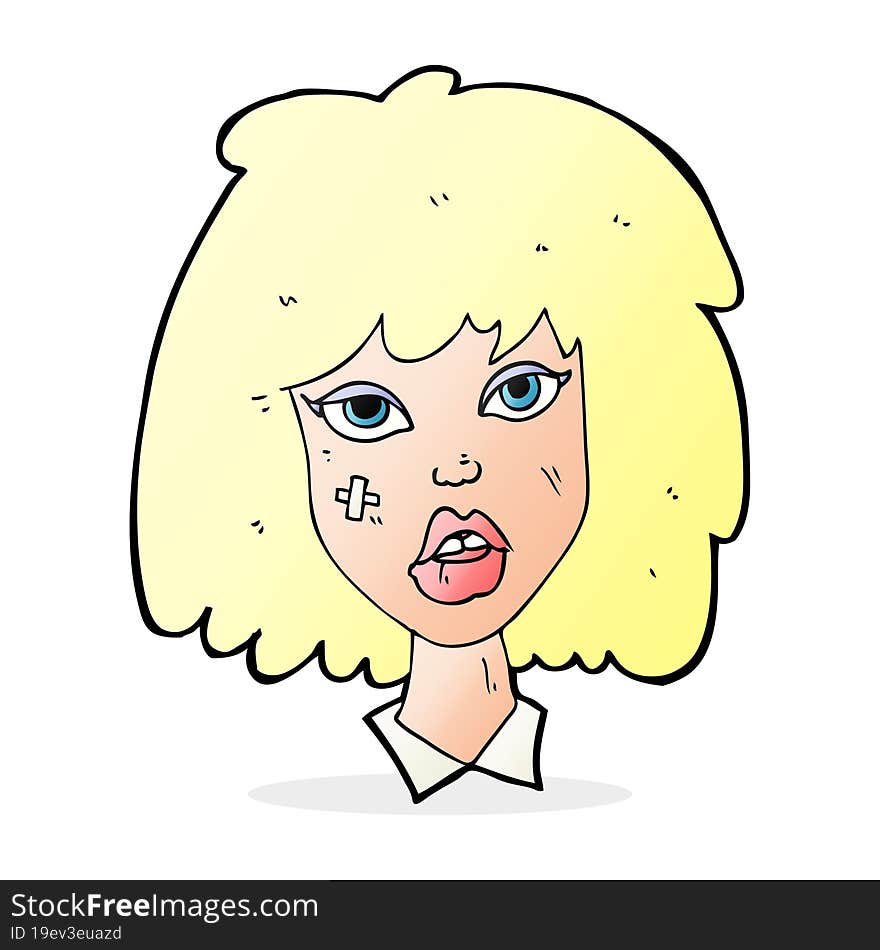 cartoon woman with bruised face