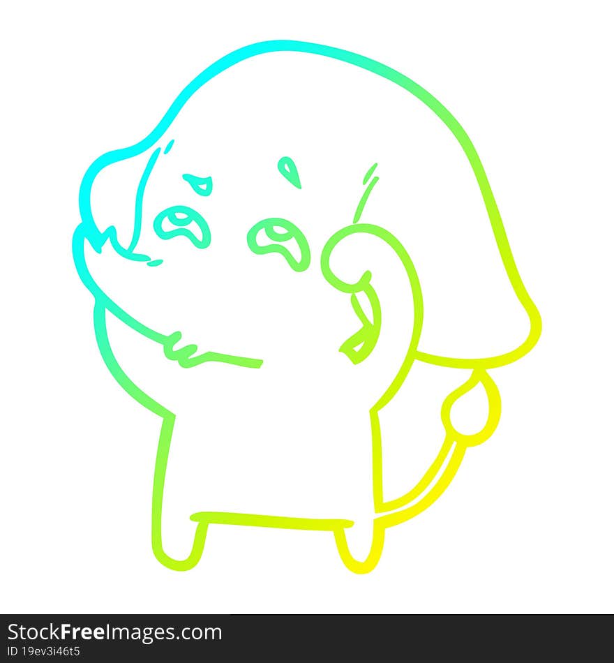 cold gradient line drawing cartoon elephant remembering