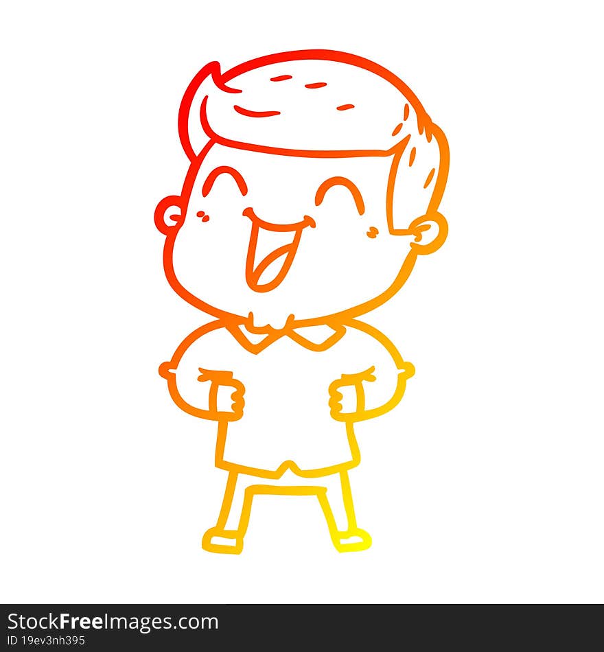 warm gradient line drawing of a cartoon man laughing