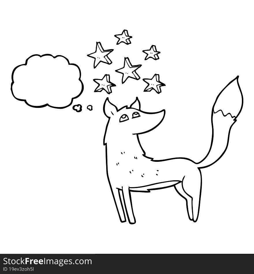 thought bubble cartoon wolf with stars