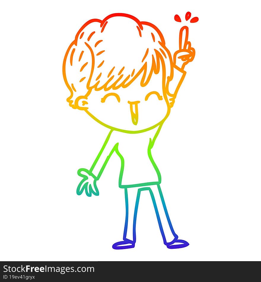 Rainbow Gradient Line Drawing Cartoon Laughing Woman