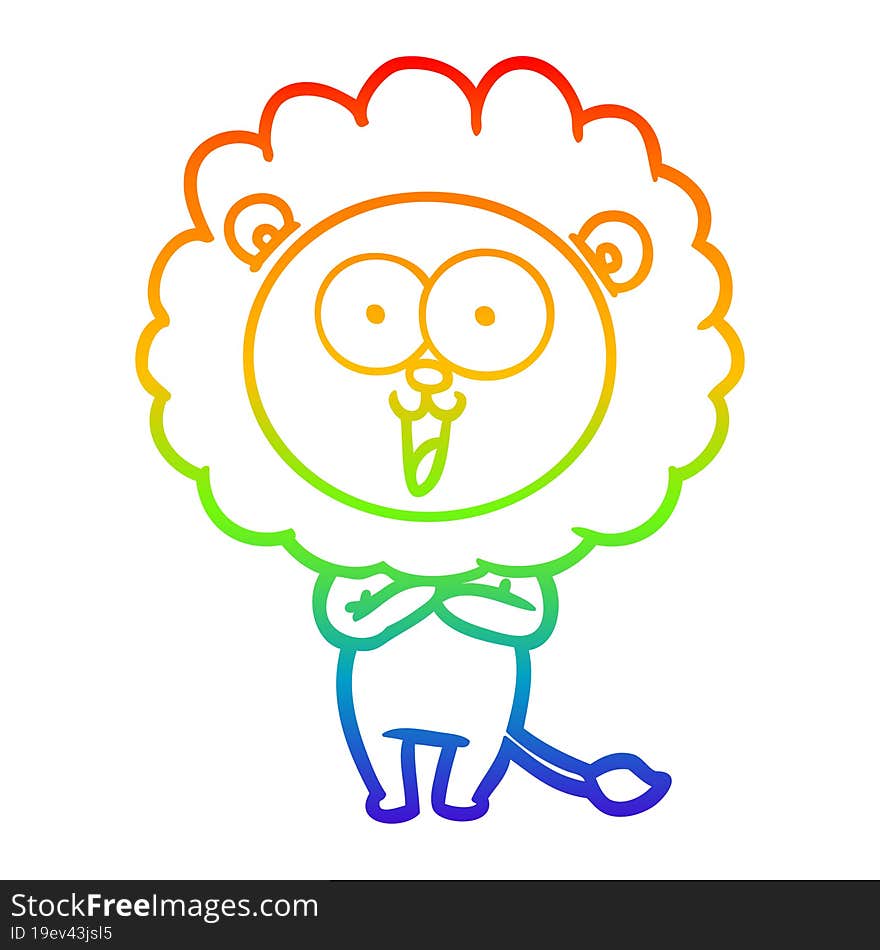 rainbow gradient line drawing of a happy cartoon lion