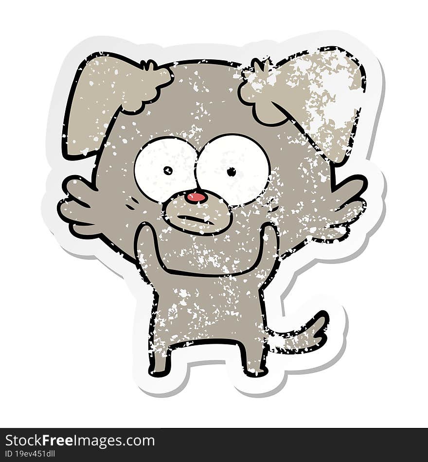 distressed sticker of a nervous dog cartoon