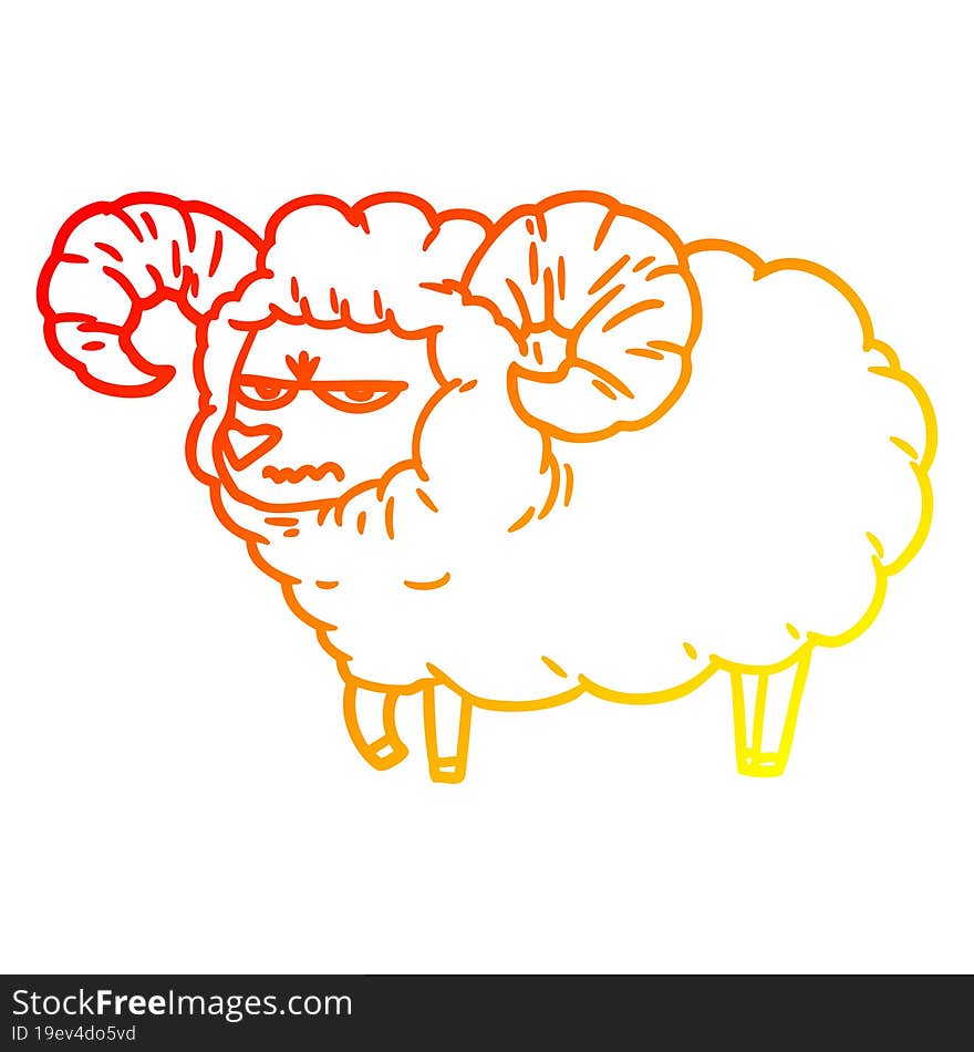 warm gradient line drawing cartoon angry ram