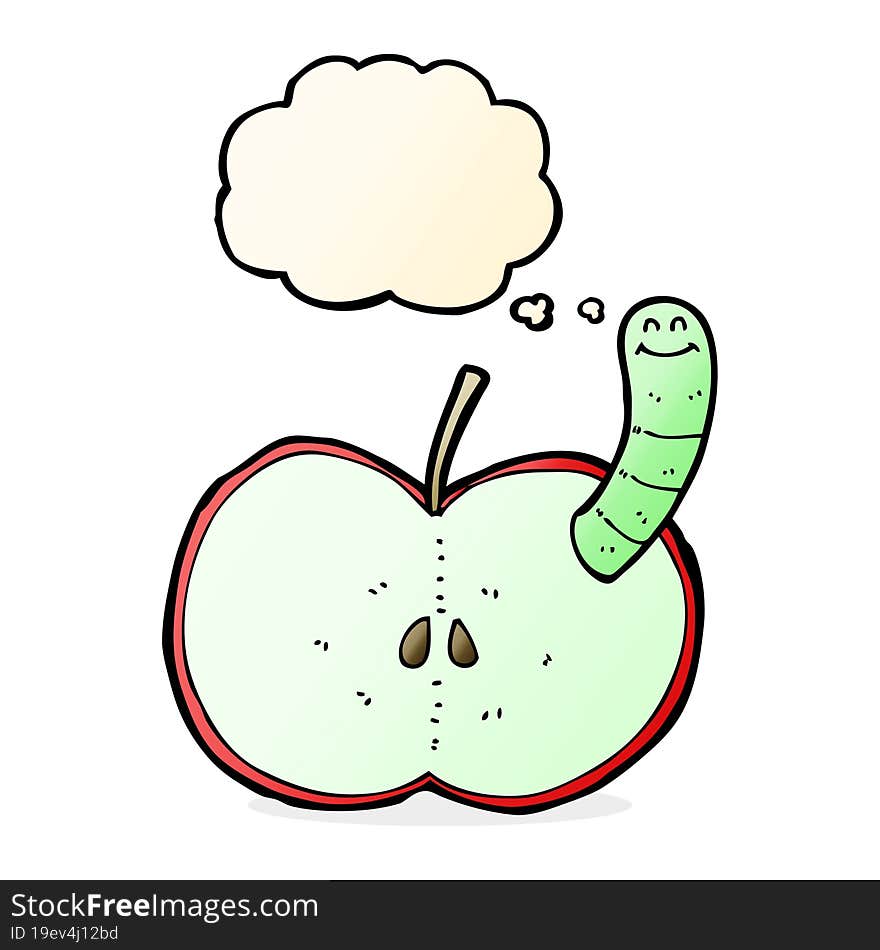 Cartoon Apple With Worm With Thought Bubble