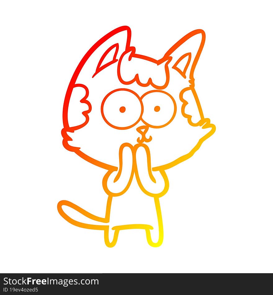 warm gradient line drawing of a happy cartoon cat