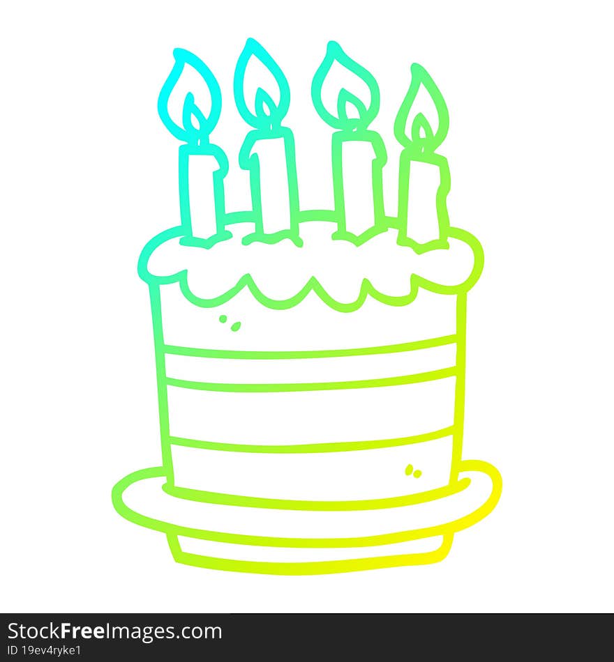 cold gradient line drawing of a cartoon birthday cake