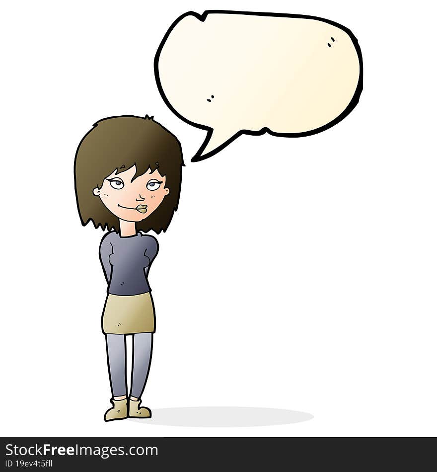 cartoon happy woman with speech bubble