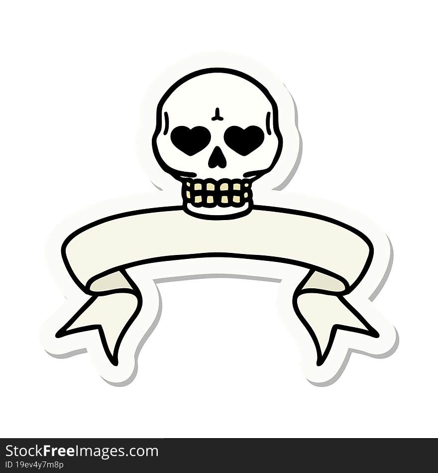 tattoo sticker with banner of a skull