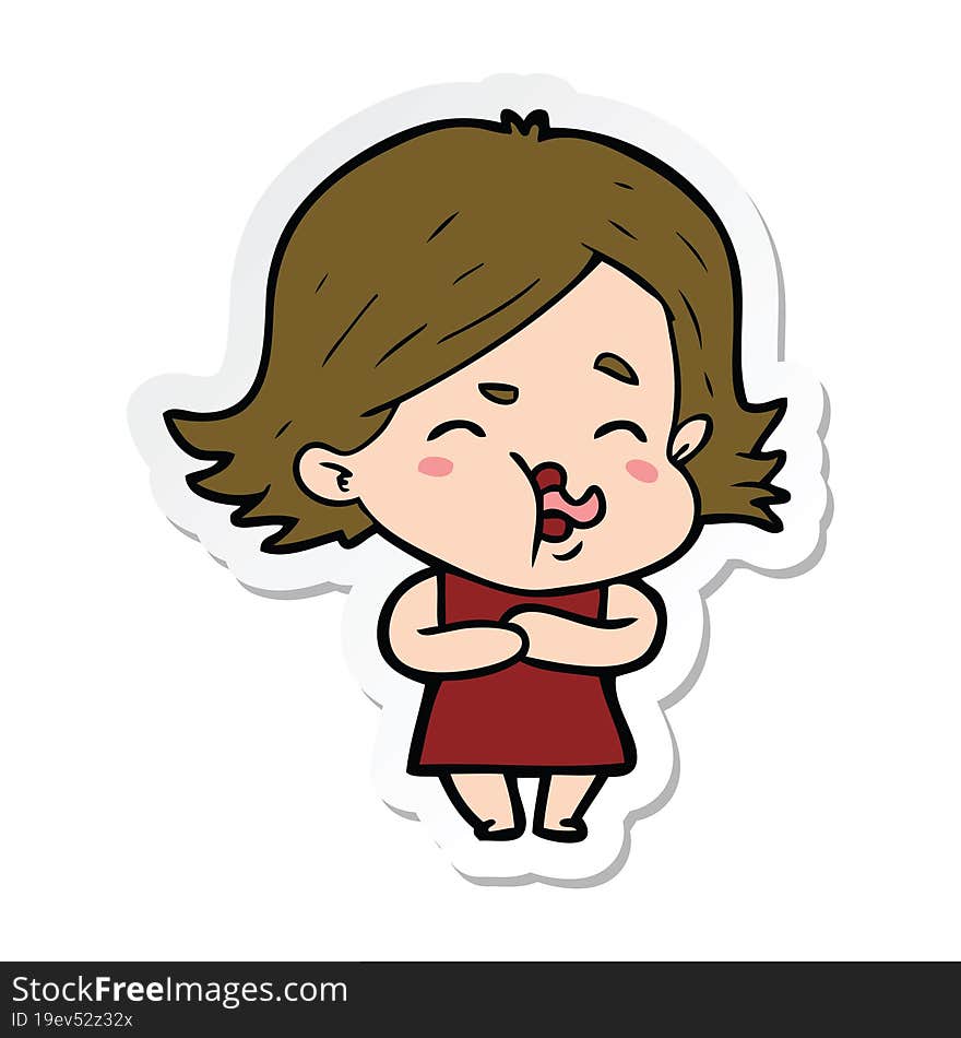 sticker of a cartoon girl pulling face