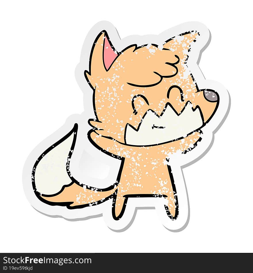 Distressed Sticker Of A Cartoon Happy Fox