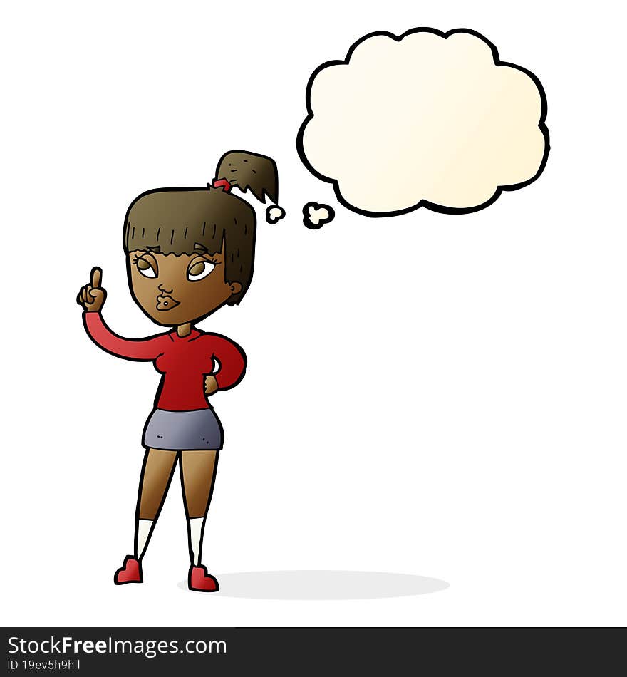 cartoon attractive girl with idea with thought bubble