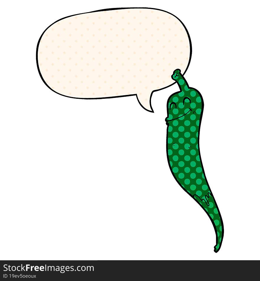 Cartoon Chili Pepper And Speech Bubble In Comic Book Style