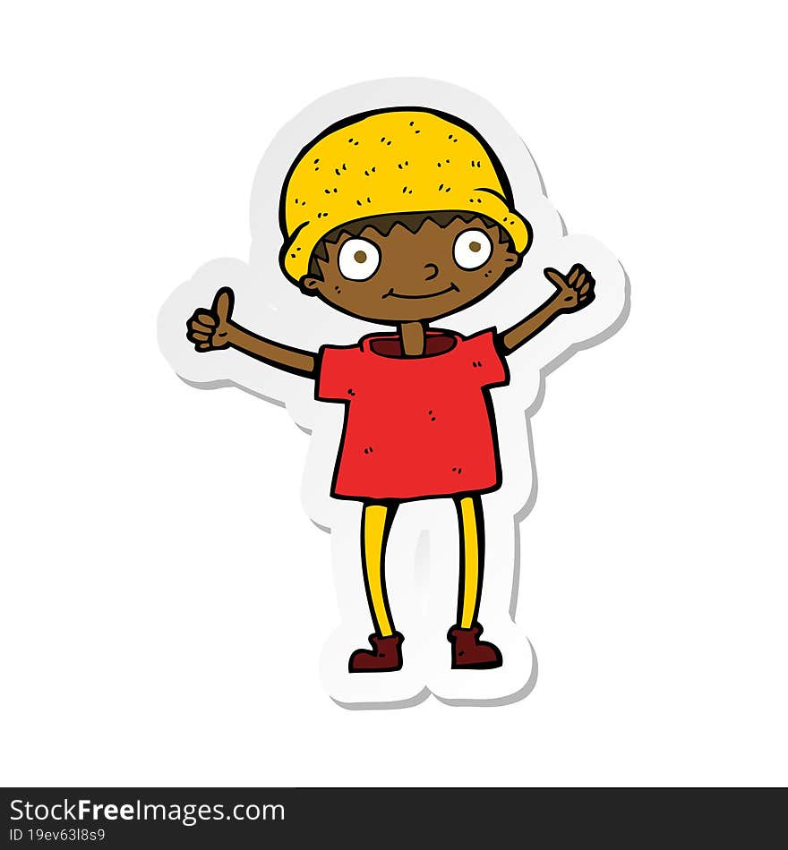 Sticker Of A Cartoon Boy With Positive Attitude