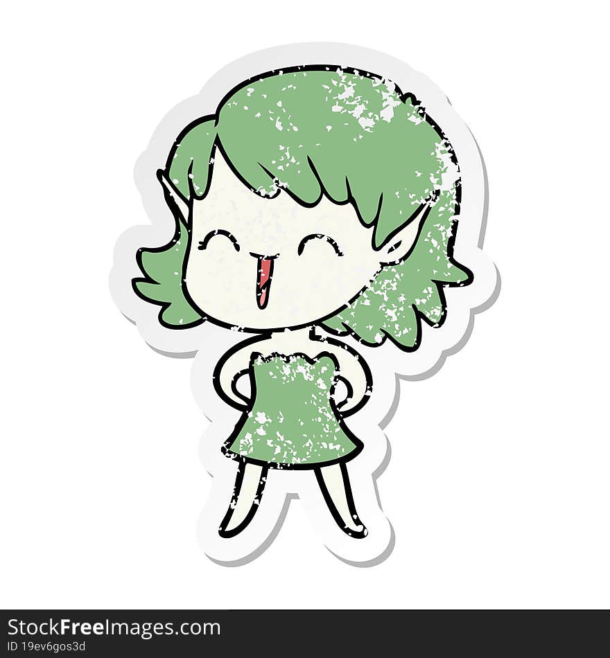 distressed sticker of a cartoon elf girl