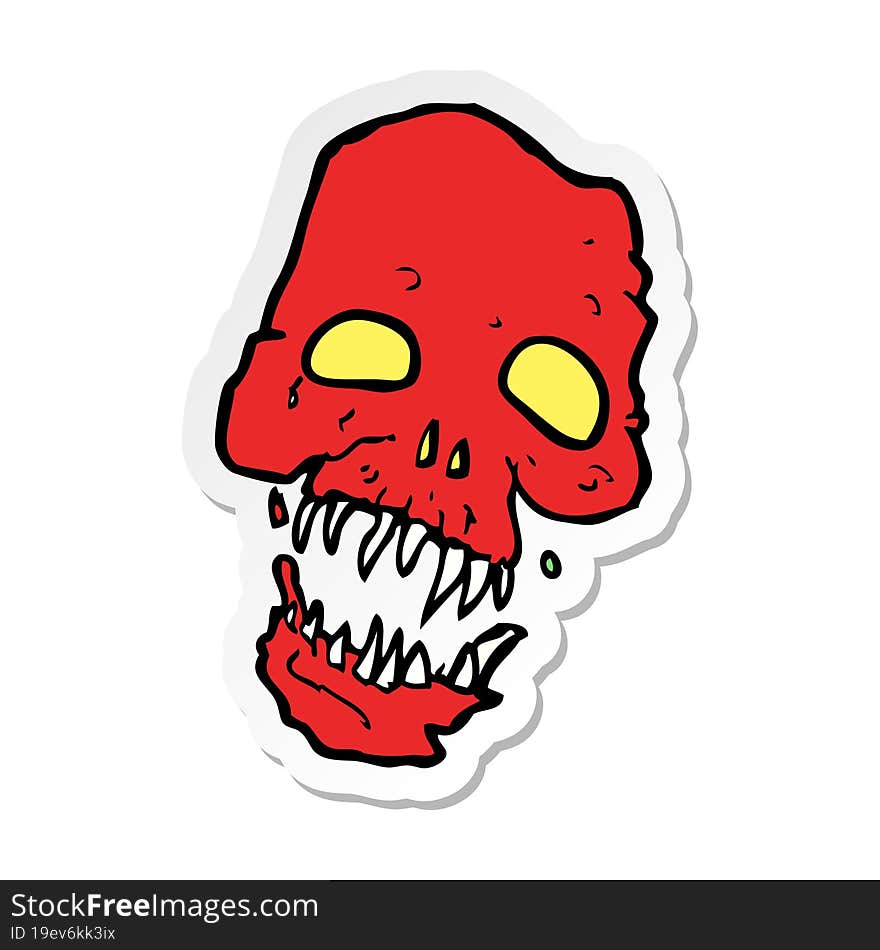 sticker of a cartoon scary skull