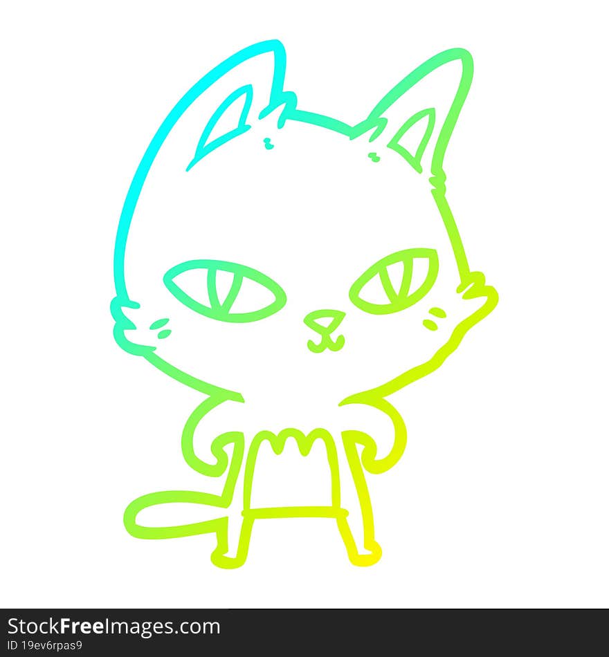 Cold Gradient Line Drawing Cartoon Cat Staring