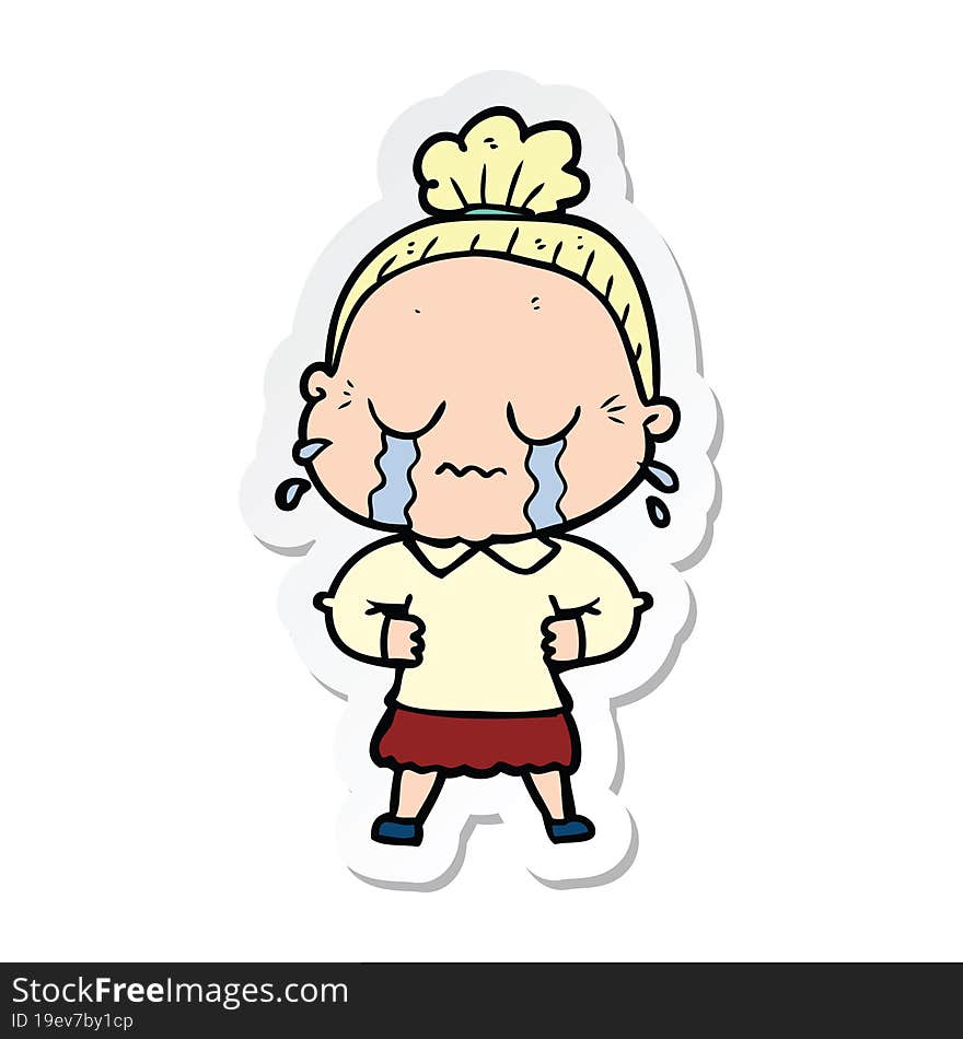 sticker of a cartoon crying old lady