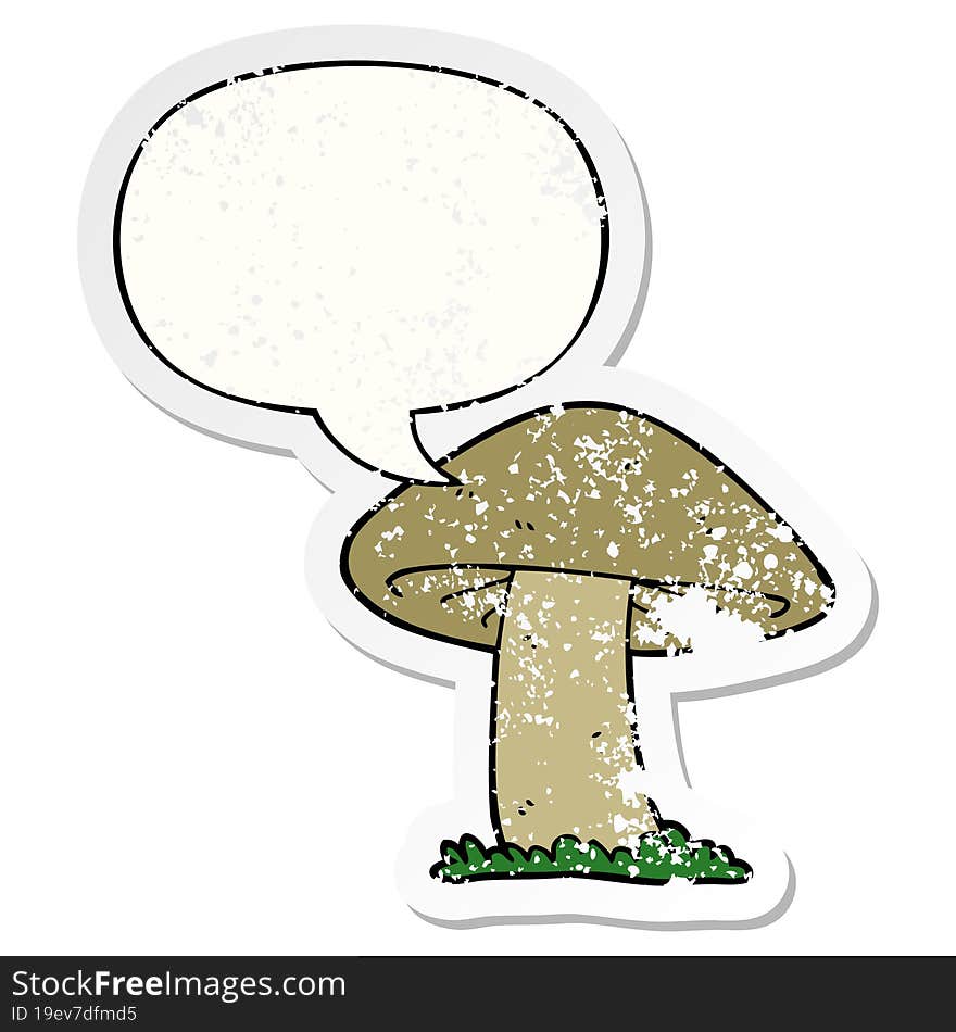 cartoon mushroom and speech bubble distressed sticker