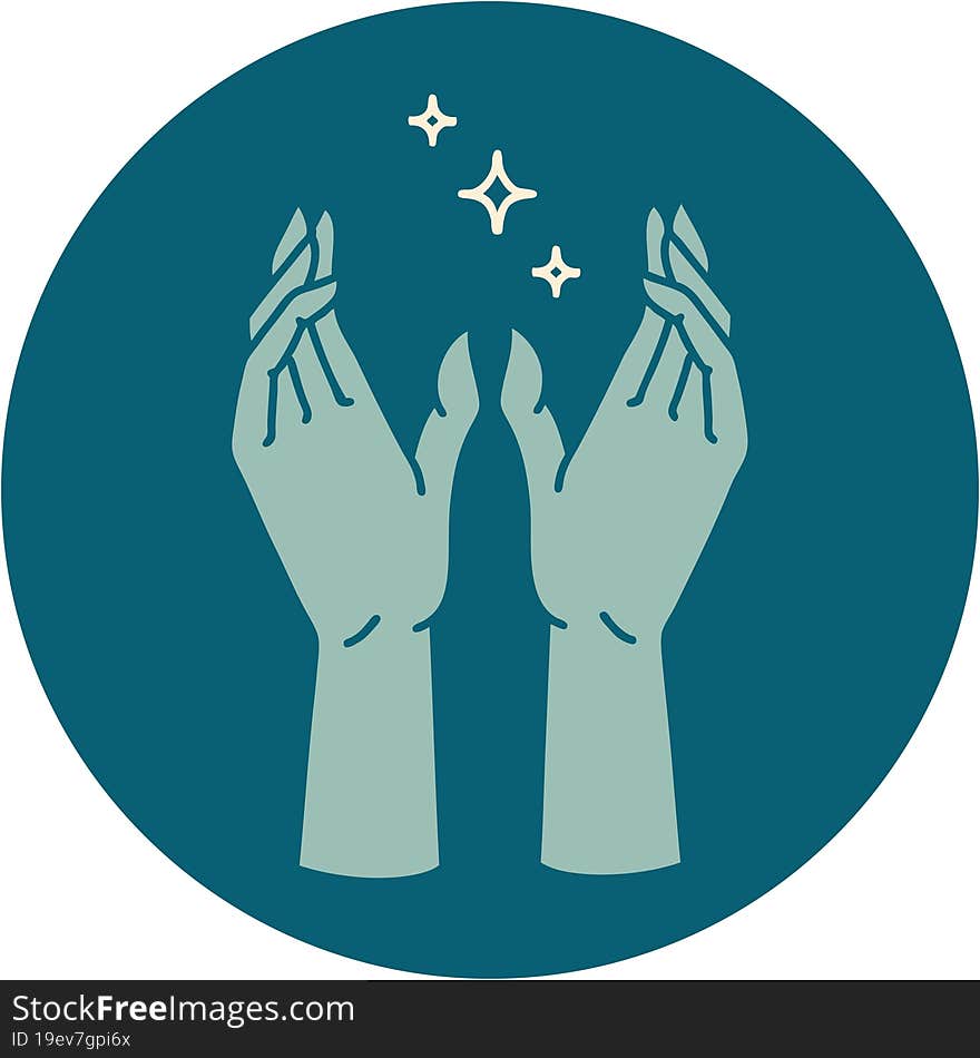 iconic tattoo style image of reaching hands. iconic tattoo style image of reaching hands