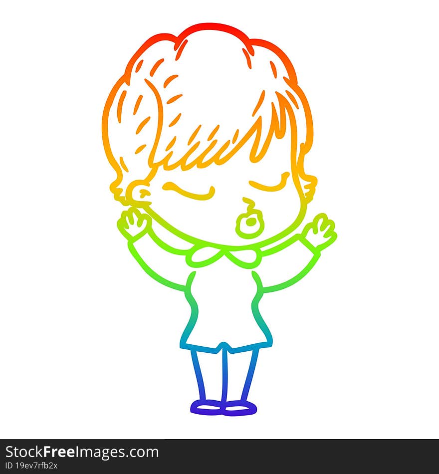 Rainbow Gradient Line Drawing Cartoon Woman With Eyes Shut