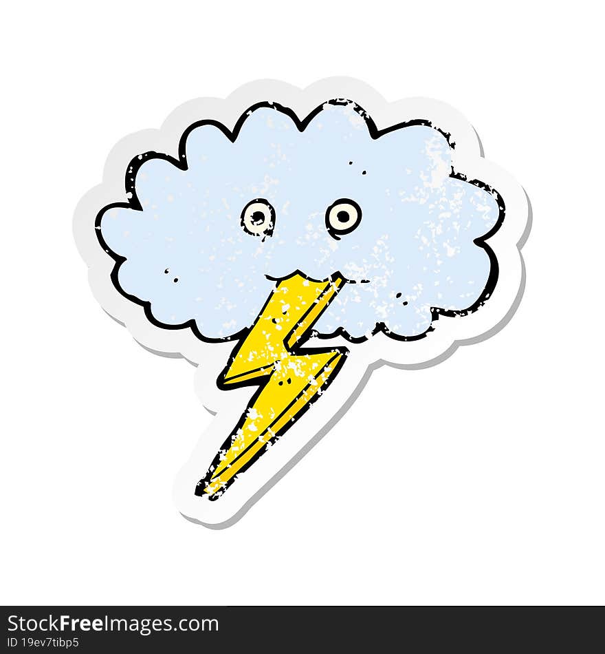 retro distressed sticker of a cartoon lightning bolt and cloud