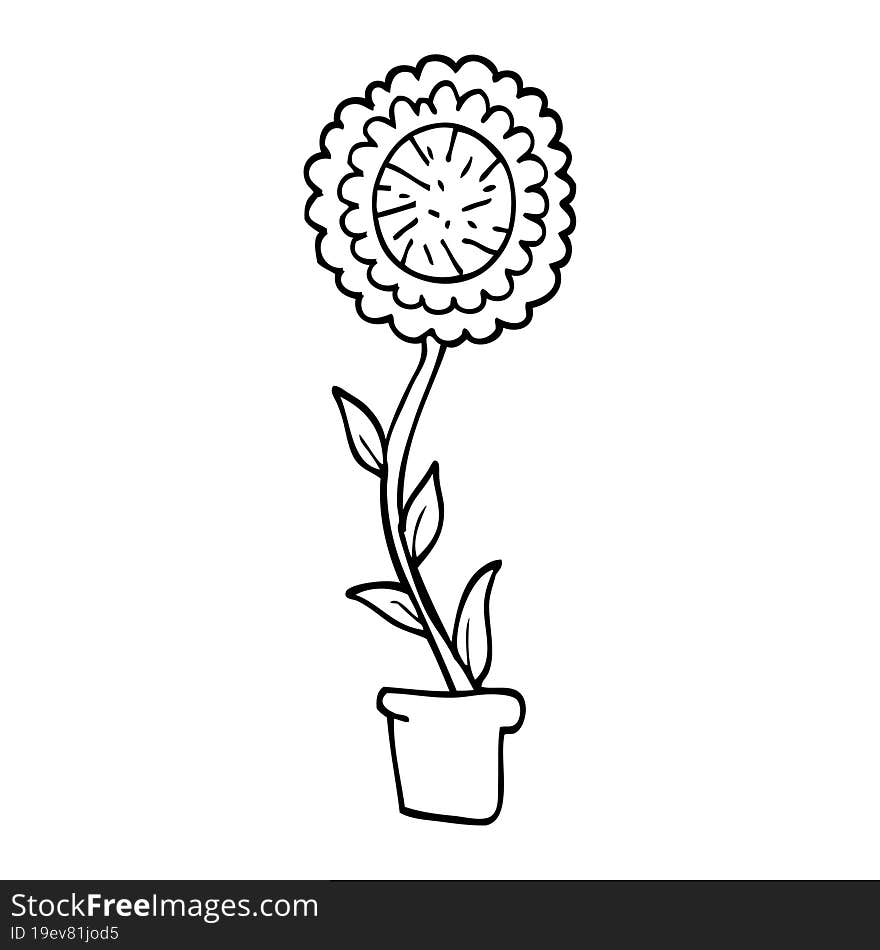 line drawing cartoon flower pot