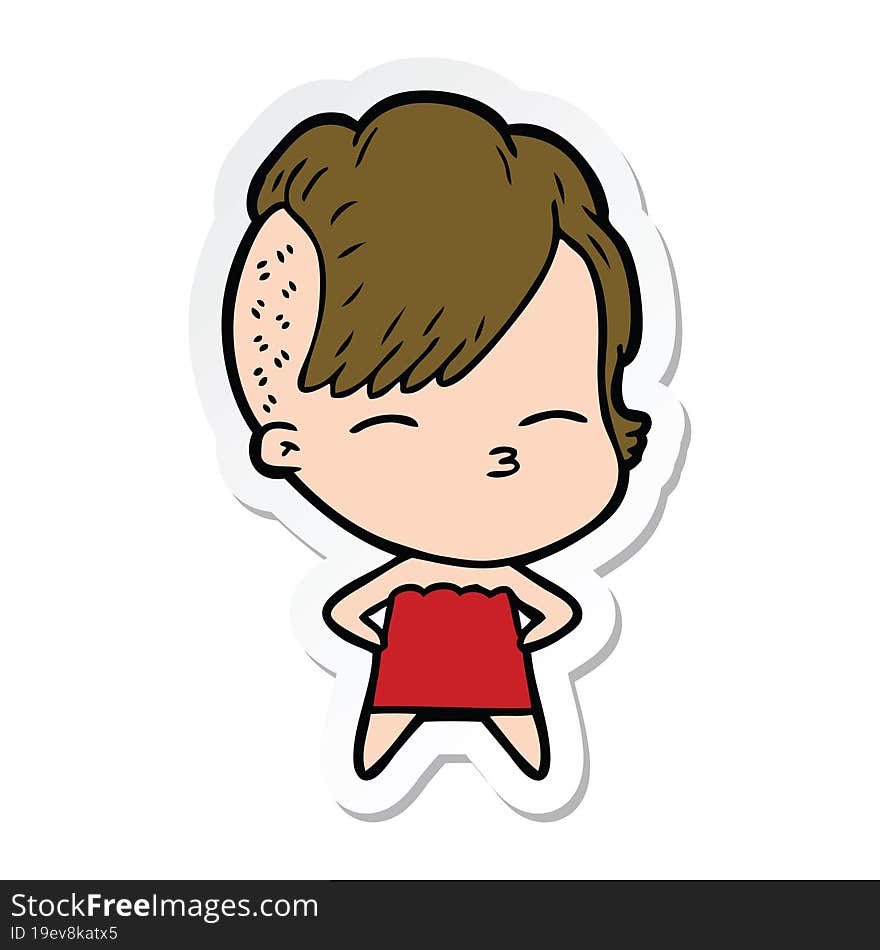 Sticker Of A Cartoon Squinting Girl In Dress