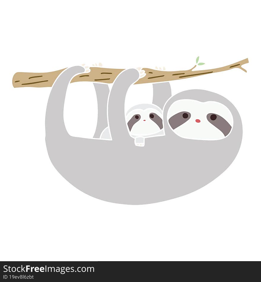 quirky hand drawn cartoon sloth and baby