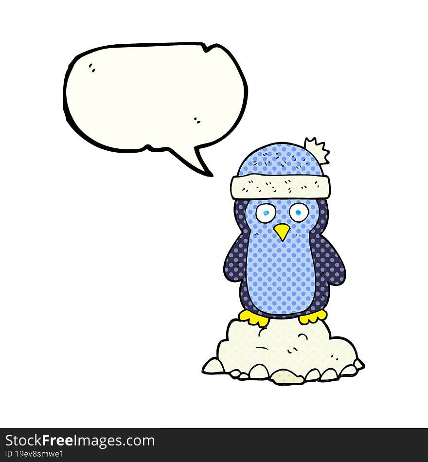 comic book speech bubble cartoon penguin wearing hat