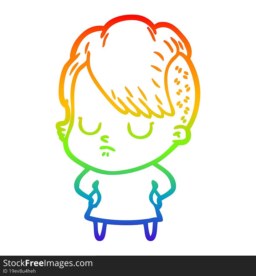 rainbow gradient line drawing of a cartoon woman