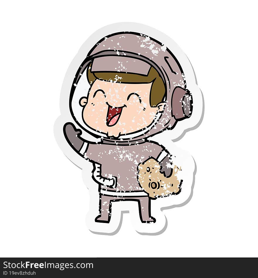 Distressed Sticker Of A Happy Cartoon Astronaut