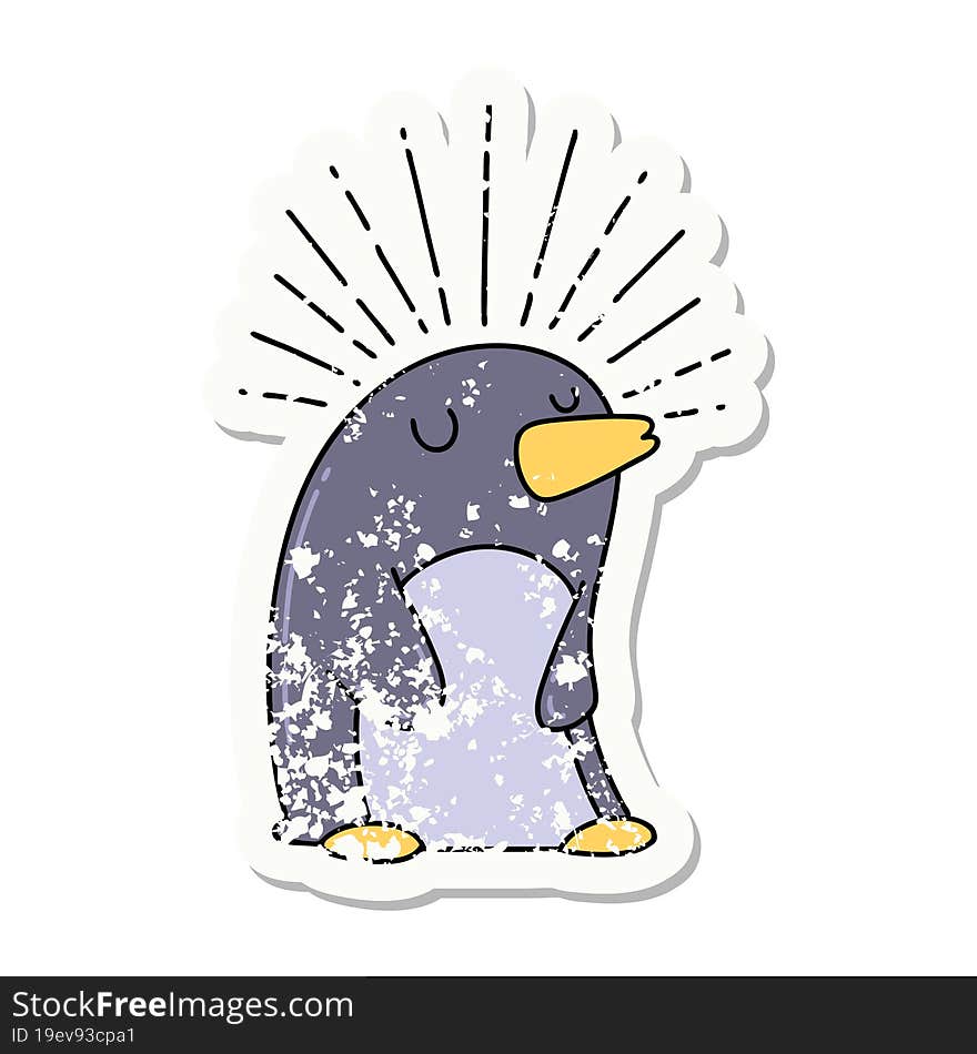 grunge sticker of tattoo style happy penguin