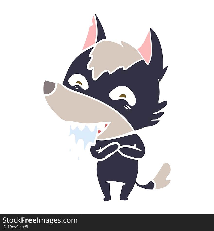 flat color style cartoon hungry wolf