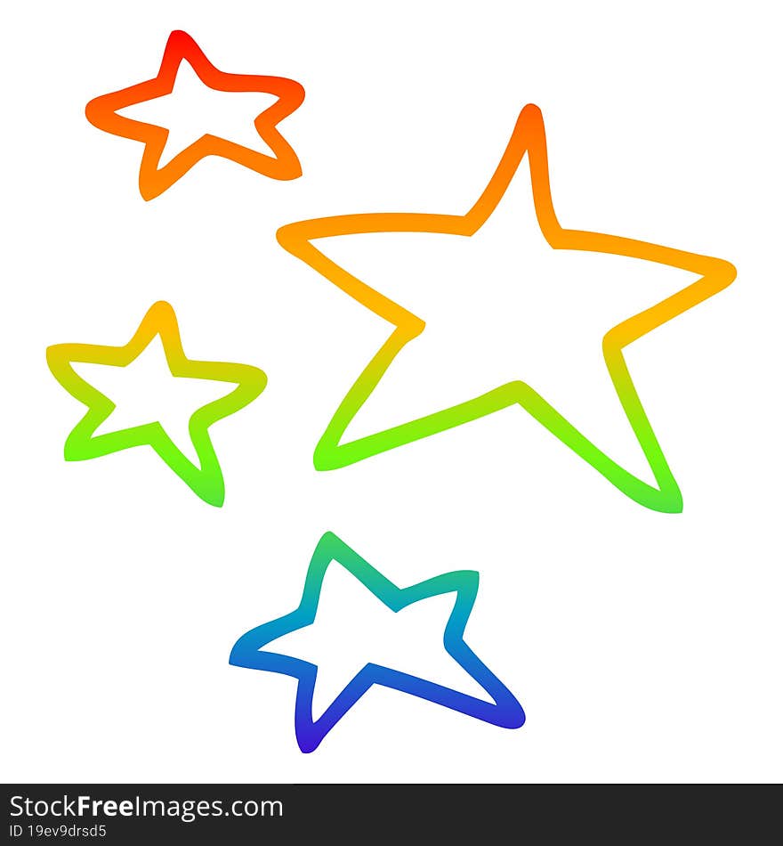 rainbow gradient line drawing cartoon stars