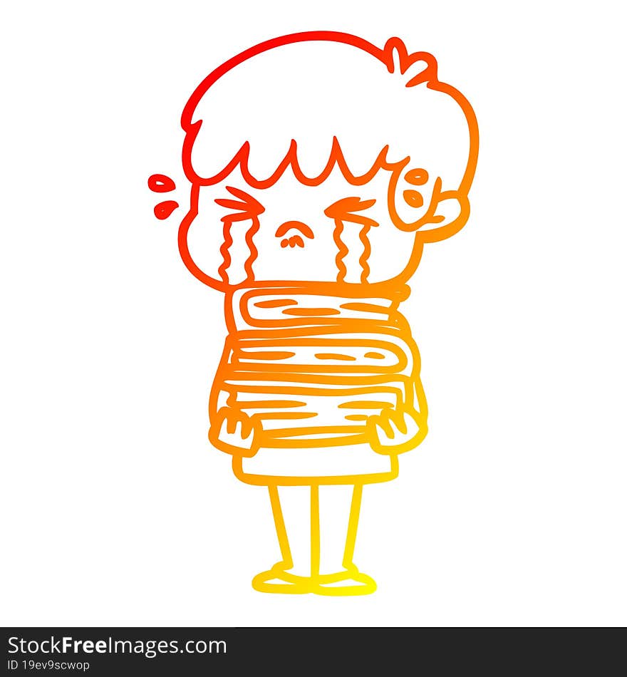 warm gradient line drawing cartoon boy crying