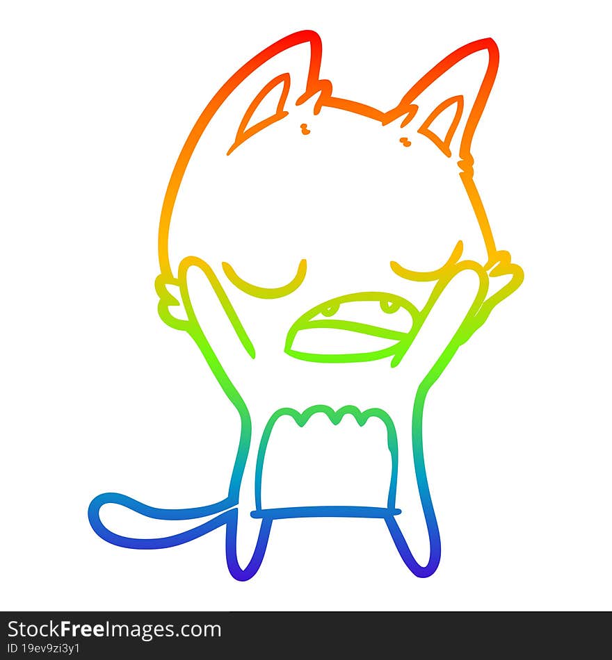 rainbow gradient line drawing cartoon yawning cat