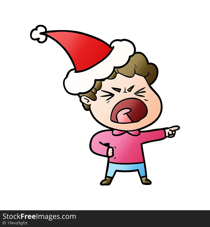 gradient cartoon of a furious man wearing santa hat