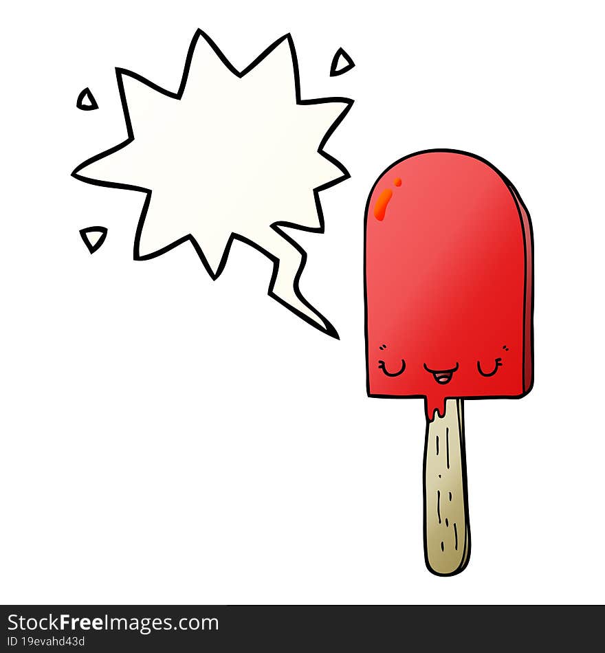 cartoon ice lolly with speech bubble in smooth gradient style