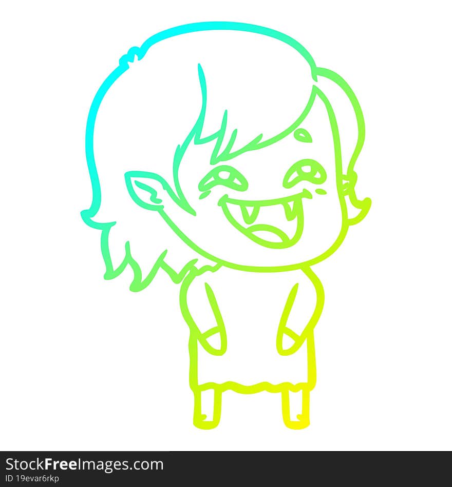 cold gradient line drawing of a cartoon laughing vampire girl