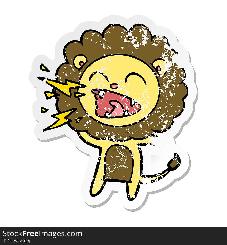 Distressed Sticker Of A Cartoon Roaring Lion