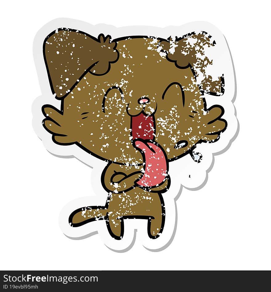 distressed sticker of a cartoon panting dog