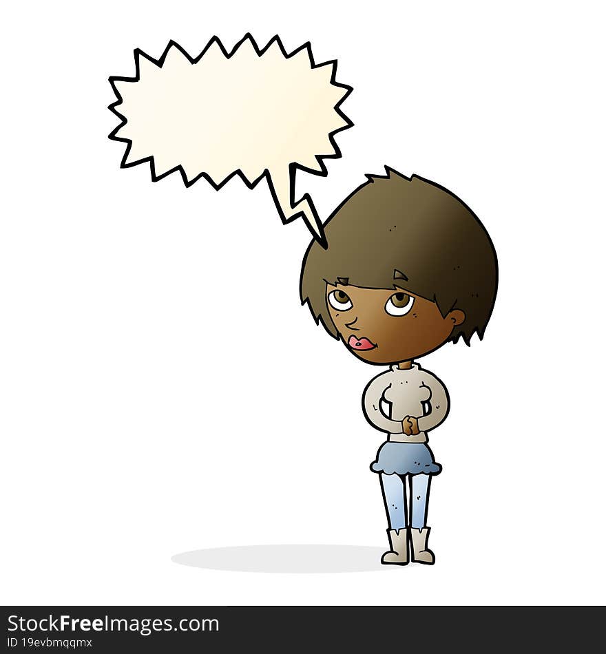 cartoon nervous woman with speech bubble