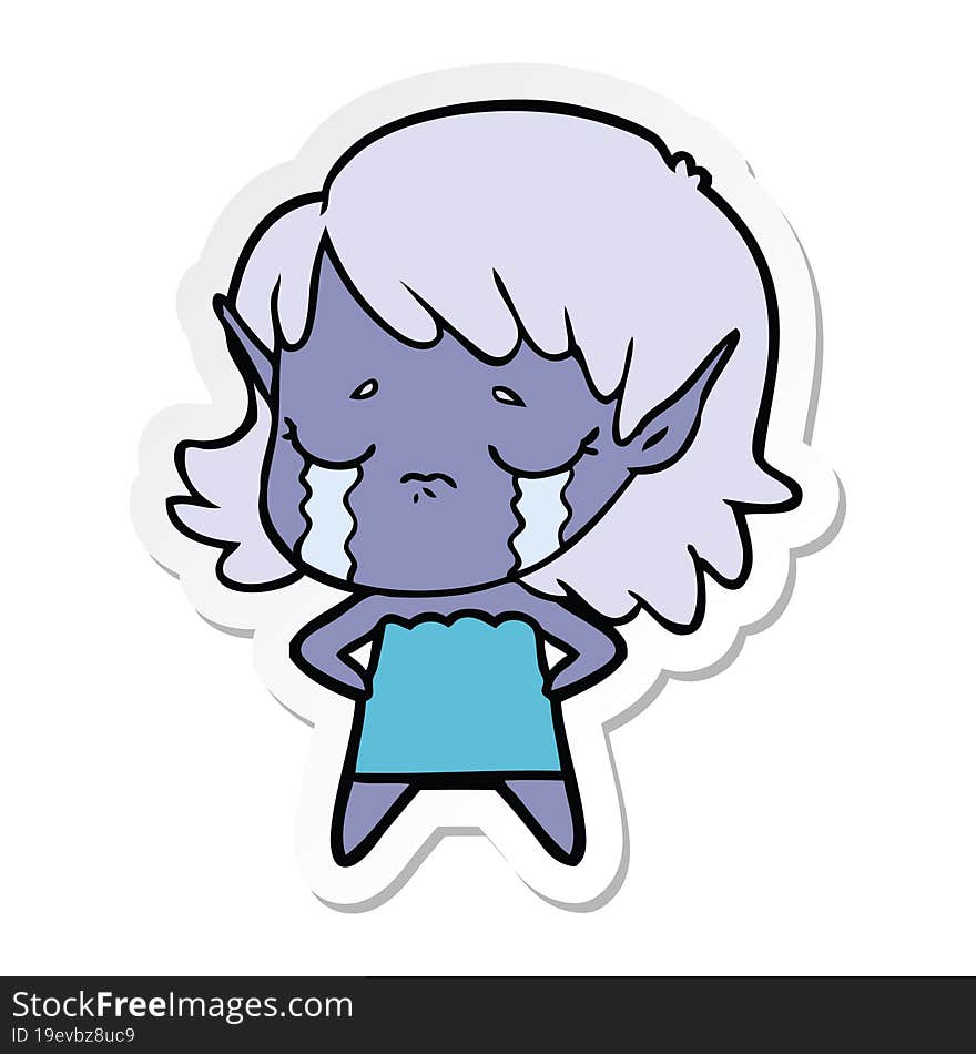 sticker of a crying cartoon elf girl