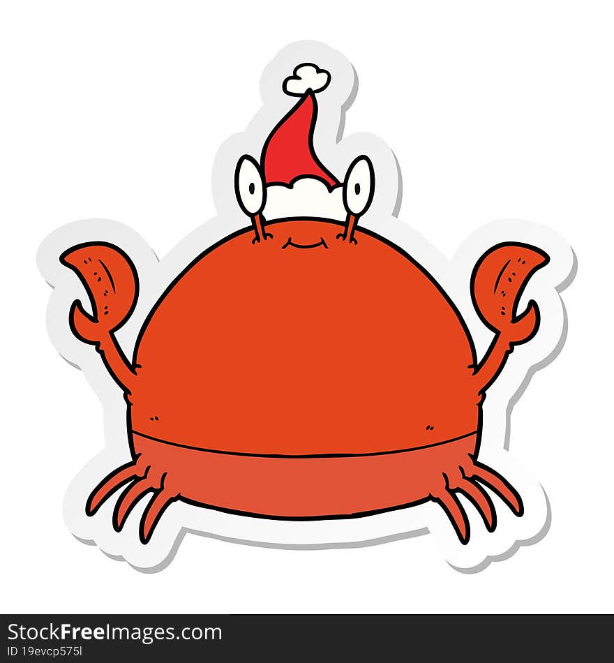 sticker cartoon of a crab wearing santa hat