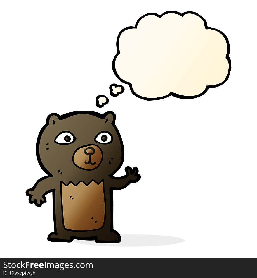 cartoon waving black bear cub with thought bubble